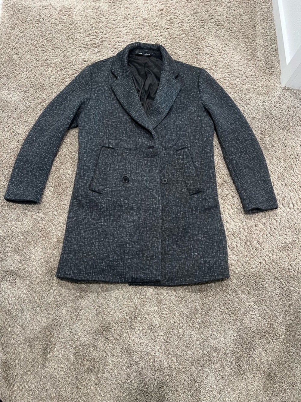 Zara double-breasted coat, multi-tonal gray or black fabric 100% polyester small
